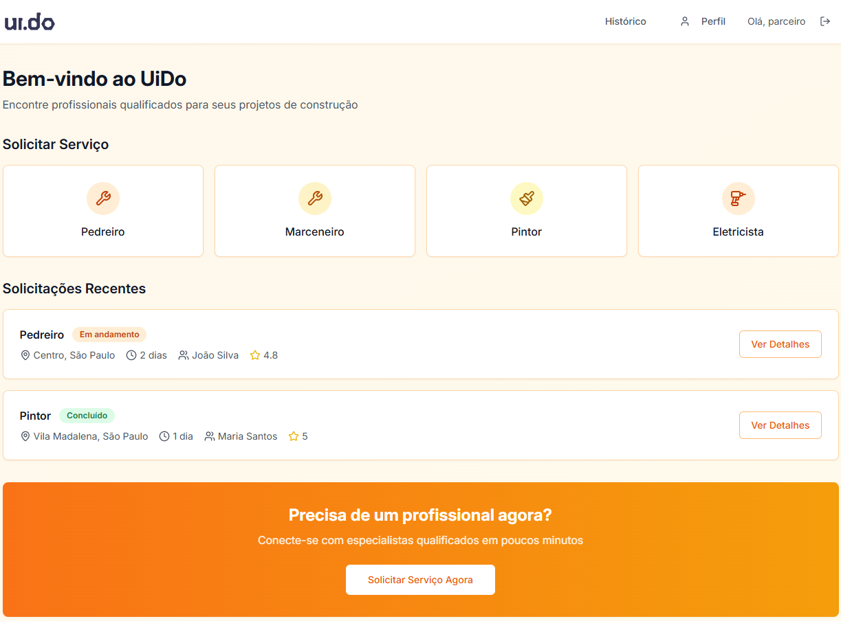 Tela Home da plataforma web UiDo para empresas