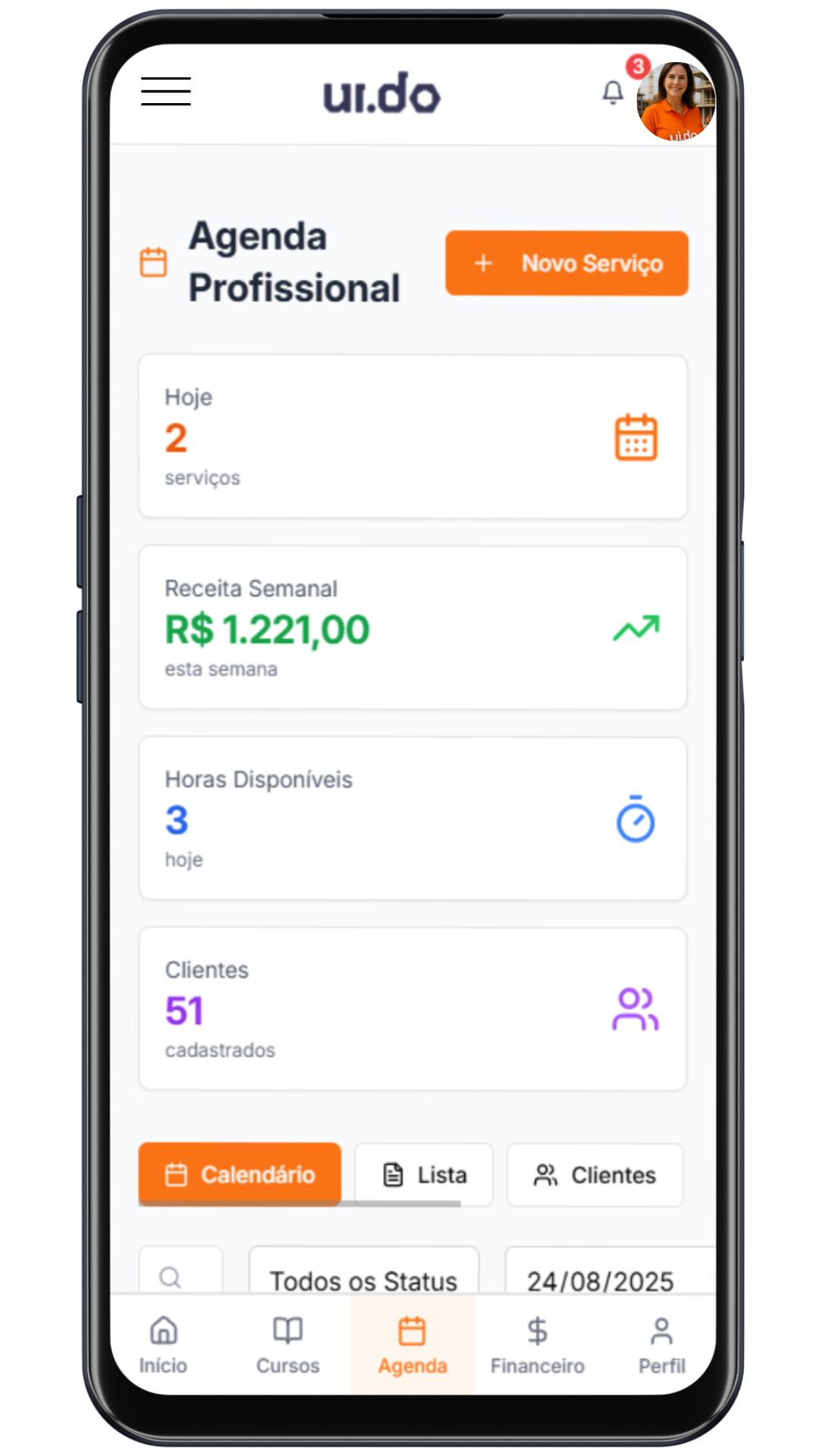 Tela Agenda do app UiDo para MEIs