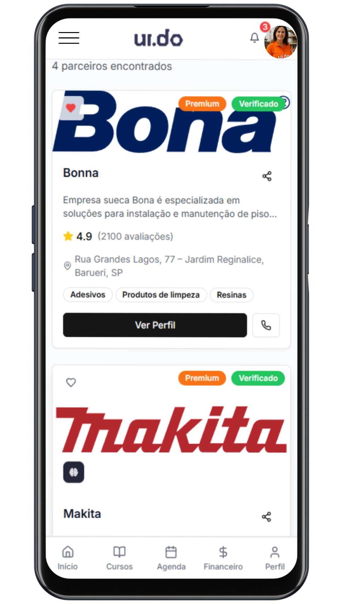 Tela Parceiros do app UiDo para MEIs